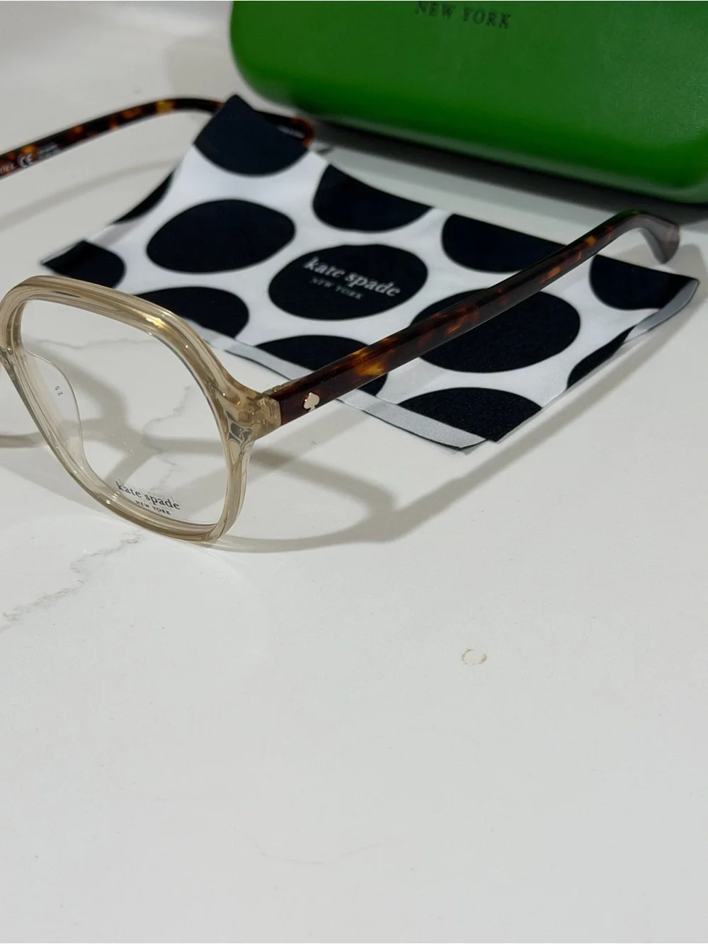 kate spade Kids Clear Front Glasses with Tortoiseshell Arms and Green Case